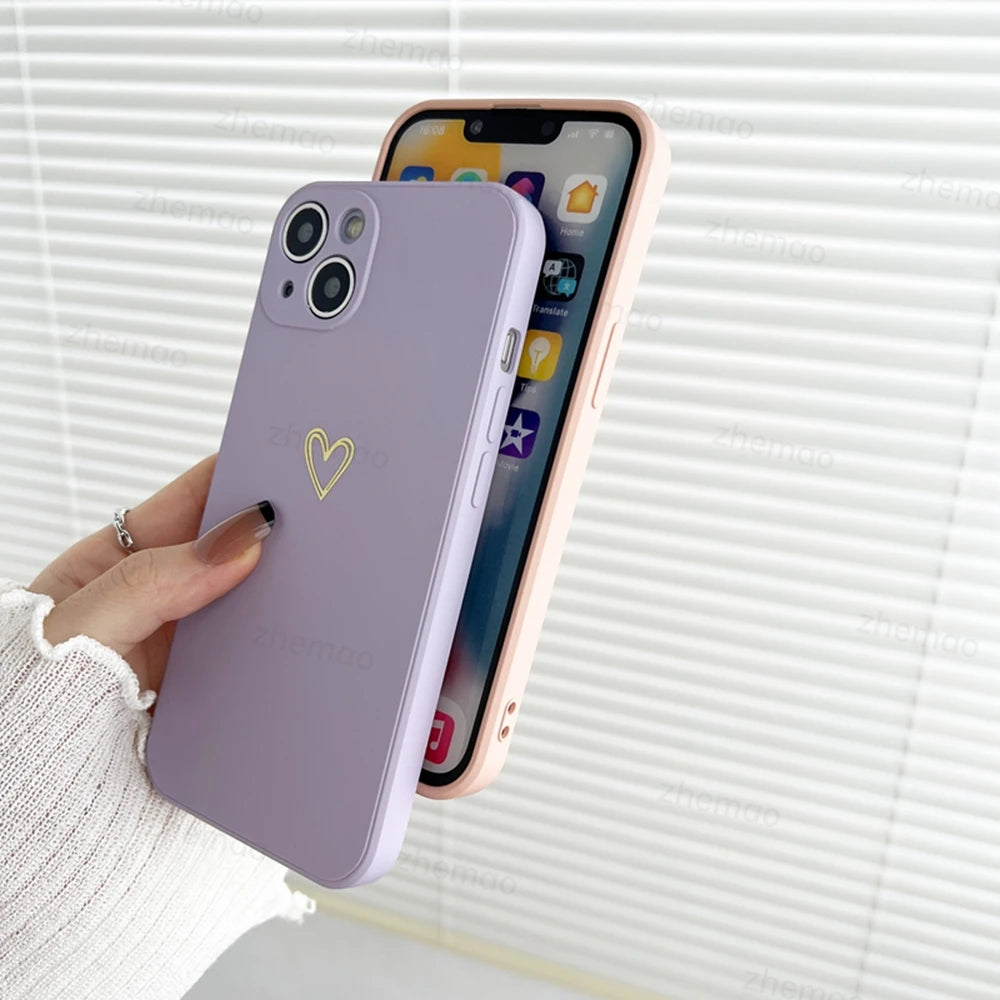 Luxury Liquid Silicone Love Heart Phone Case For iPhone 17 16 15 14 Plus 11 12 13 Mini Pro Max 17Air 7 8 16E SE New Soft Cover