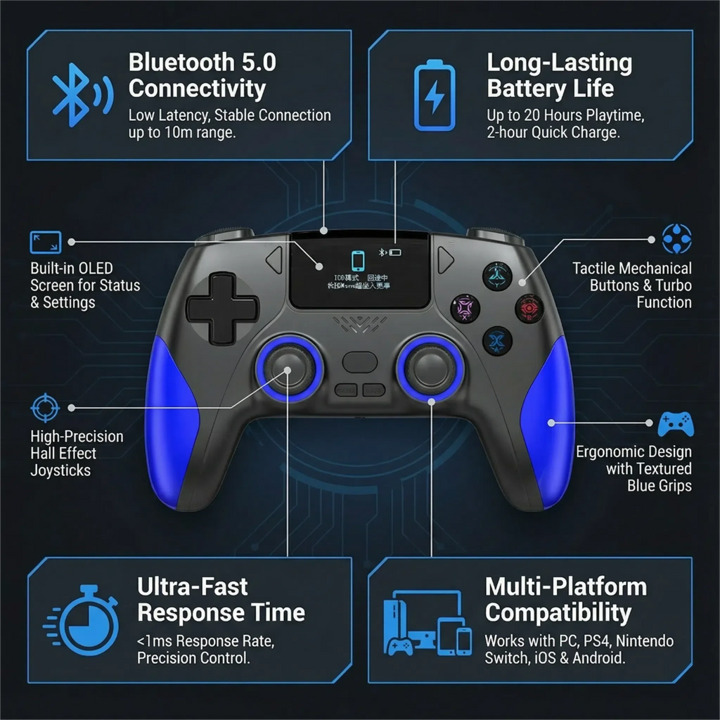 Smart Screen Wireless Game Controller For PS4 Gamepad with Customizable Display For IOS Andriod Table Steam Switch Joystick
