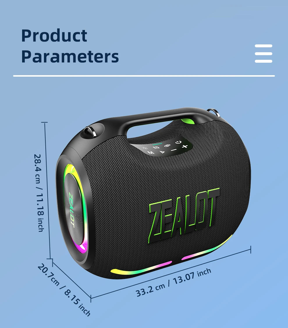 Zealot-ZE01 120W Big Power Portable Bluetooth Speaker Wireless TWS Subwoofer Bluetooth Speaker Waterproof Mobile HIFI Quality