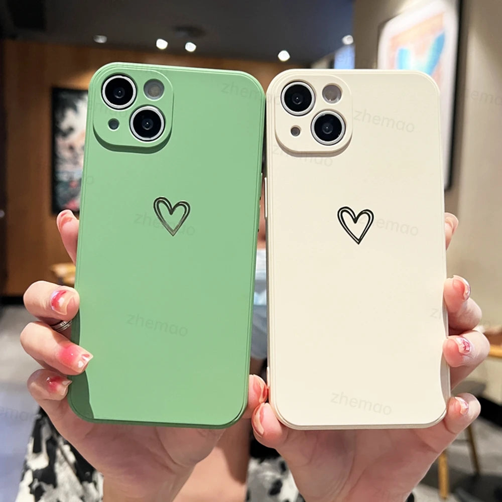 Luxury Liquid Silicone Love Heart Phone Case For iPhone 17 16 15 14 Plus 11 12 13 Mini Pro Max 17Air 7 8 16E SE New Soft Cover