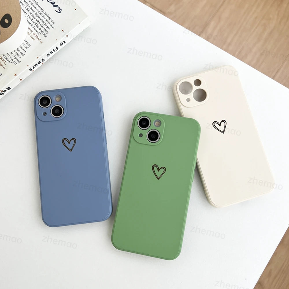 Luxury Liquid Silicone Love Heart Phone Case For iPhone 17 16 15 14 Plus 11 12 13 Mini Pro Max 17Air 7 8 16E SE New Soft Cover