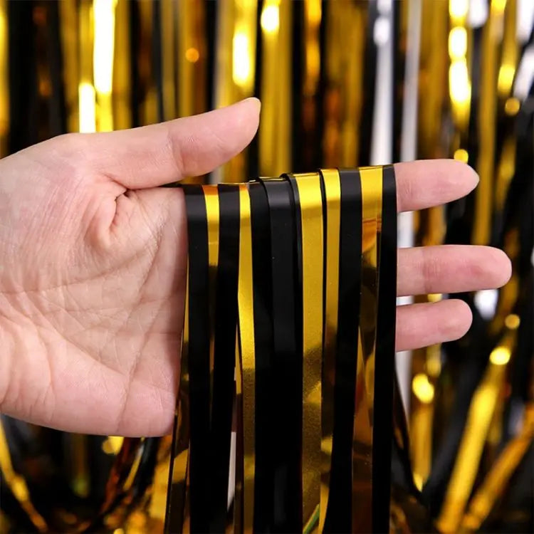 Birthday Party Decorations Backdrop Curtains Glitter Black Gold Tinsel Fringe Foil Curtain Background Wedding Adult Anniversary