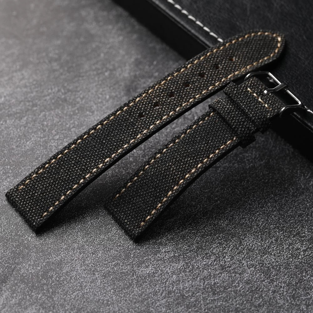 Handmade Canvas Lamination Leather Strap 18 19 20 21 22MM Black Green Vintage Men's Antique Watch Bracelet