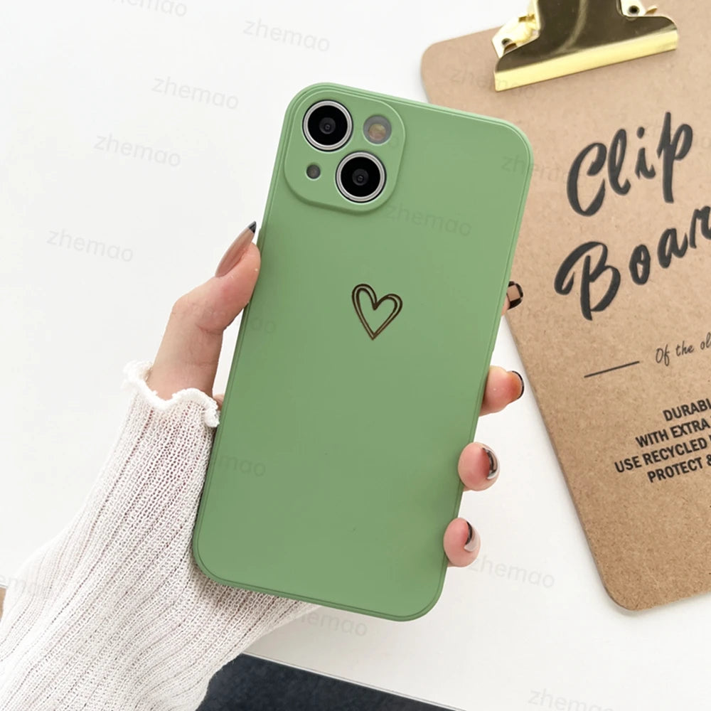 Luxury Liquid Silicone Love Heart Phone Case For iPhone 17 16 15 14 Plus 11 12 13 Mini Pro Max 17Air 7 8 16E SE New Soft Cover