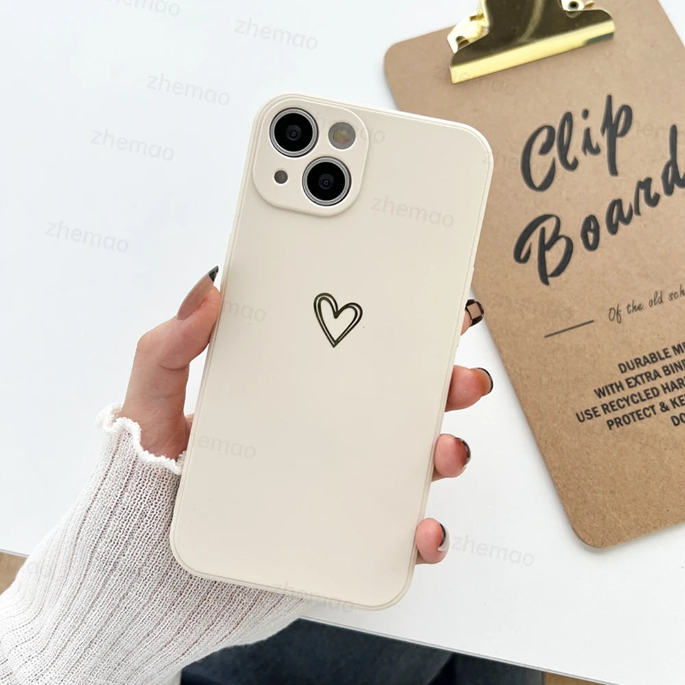 Luxury Liquid Silicone Love Heart Phone Case For iPhone 17 16 15 14 Plus 11 12 13 Mini Pro Max 17Air 7 8 16E SE New Soft Cover