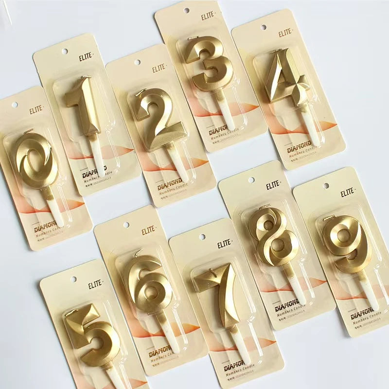 3D Gold Diamond Number Candles – Large Birthday Cake Topper for Wedding Anniversary & Party Home Celebration
