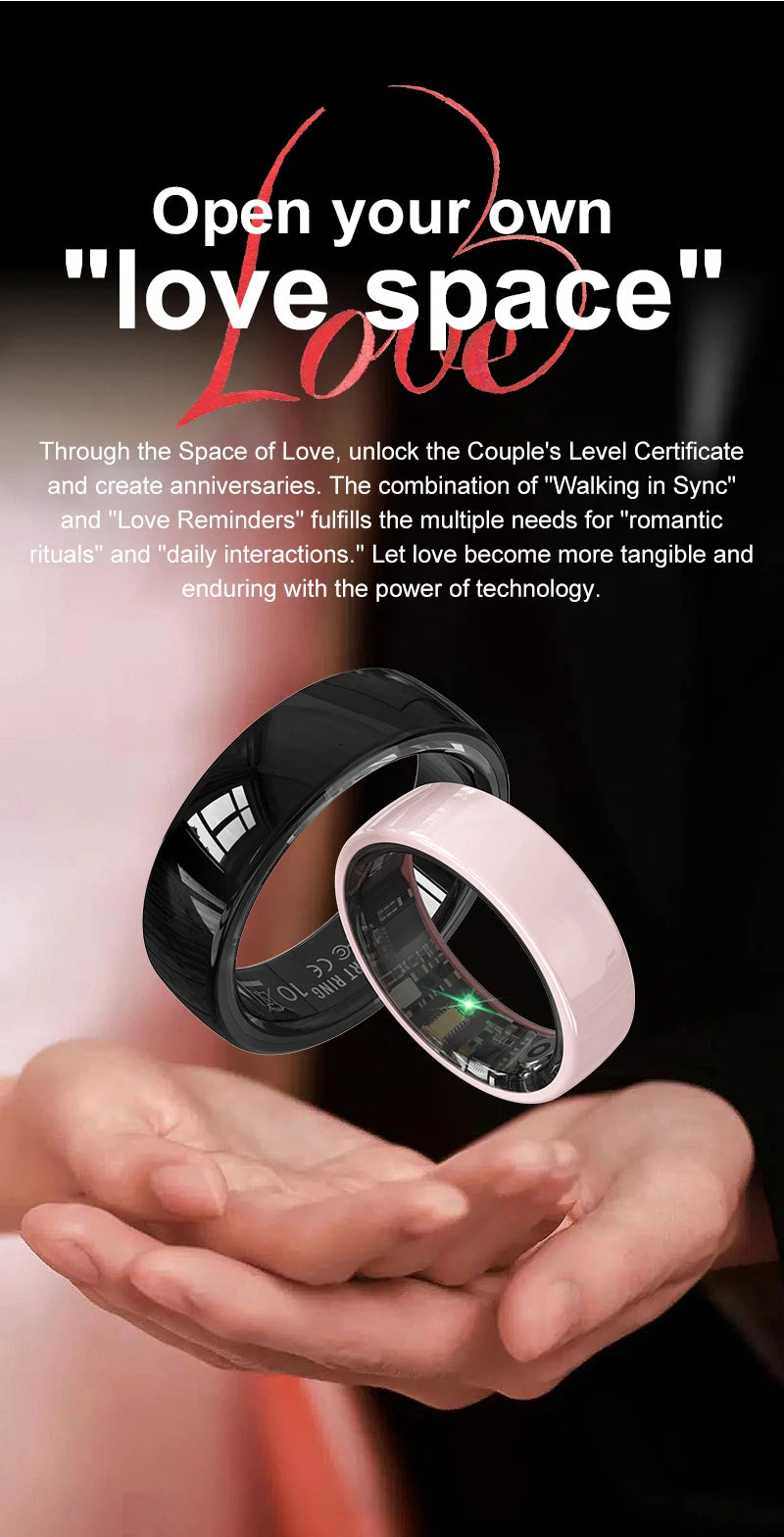 Smart Ring For Men Women With Charging Case,Couple Space Interaction,Health and Sleep Monitor,Multi Sport Mode,5ATM Waterproof