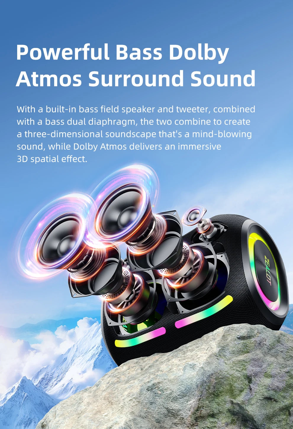 Zealot-ZE01 120W Big Power Portable Bluetooth Speaker Wireless TWS Subwoofer Bluetooth Speaker Waterproof Mobile HIFI Quality