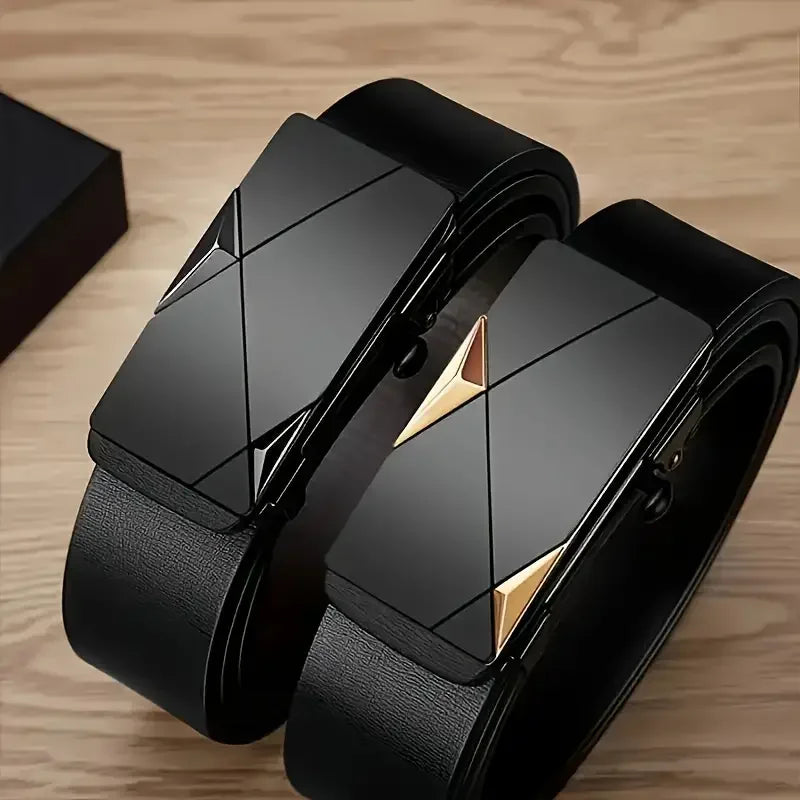 PU Leather Automatic Belt for Men, Ratchet Buckle Casual Formal Strap for Work Business Party Daily Gift