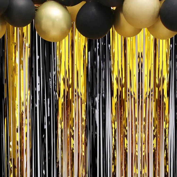 Birthday Party Decorations Backdrop Curtains Glitter Black Gold Tinsel Fringe Foil Curtain Background Wedding Adult Anniversary