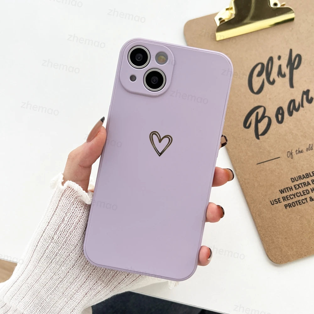 Luxury Liquid Silicone Love Heart Phone Case For iPhone 17 16 15 14 Plus 11 12 13 Mini Pro Max 17Air 7 8 16E SE New Soft Cover