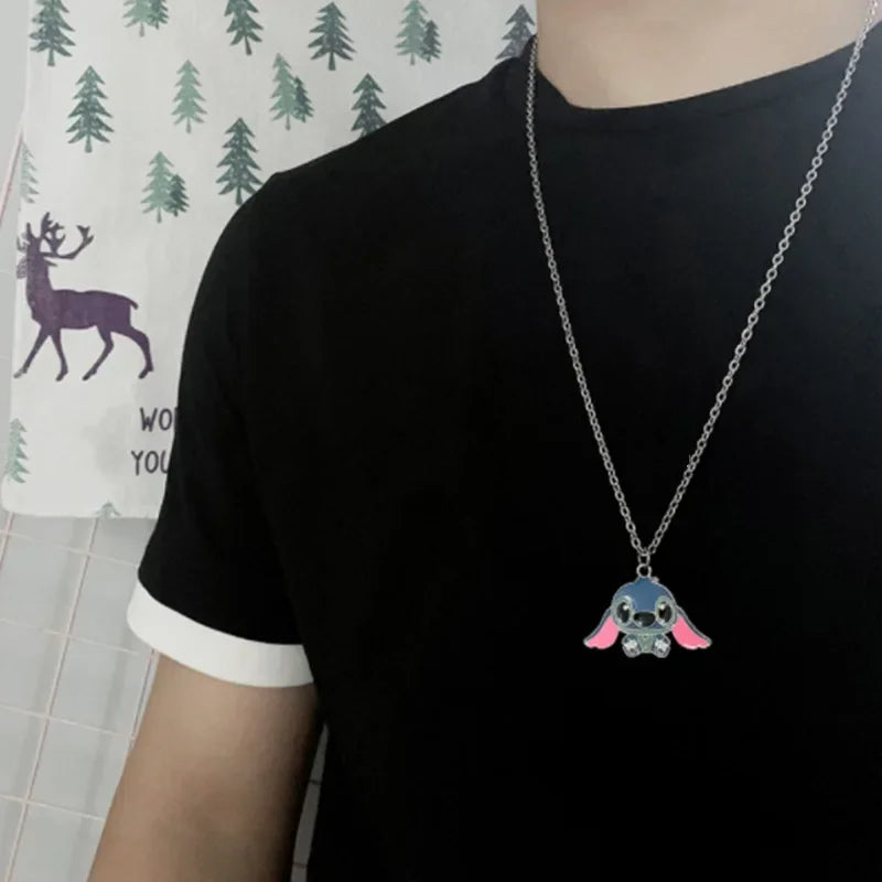 new Cartoon Necklace Lilo &amp Stitch Modeling Metal Necklace Anime Characters Stitch Kawaii Hip Hop Pendant Kids Gifts