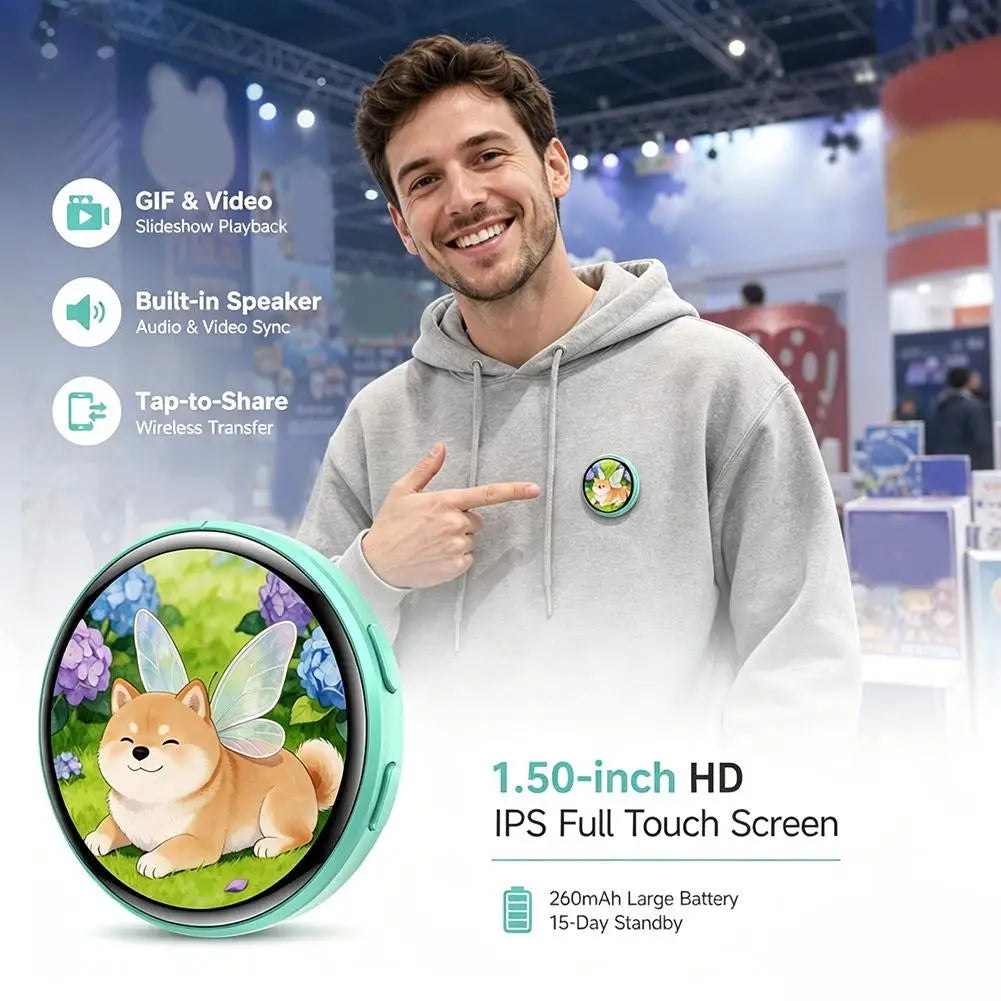 Smart 1.50 Inch Electronic Badge Full Touch IPS Screen Electronic Badge GIF Video With Sound Anime Brooch Pin Student Gift
