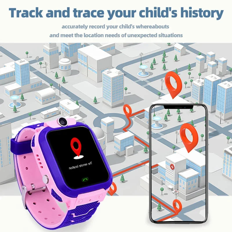 Smart Watch for Kids with SOS Antilost GPS Location Camera Sim Card Call Function Waterproof Suitable for Android iOS New
