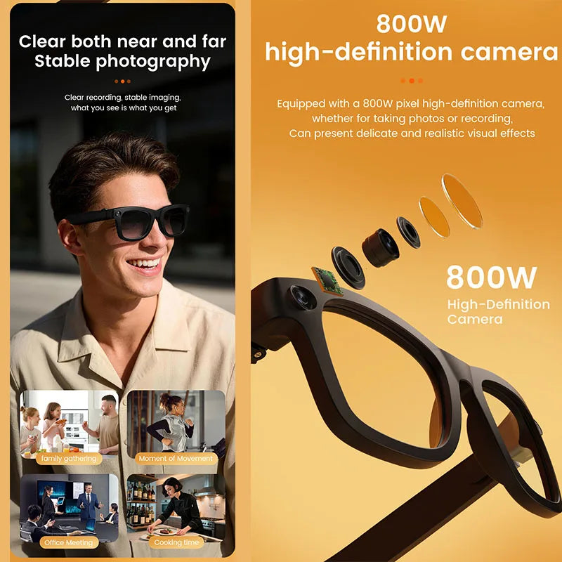 Smart Glasses with EIS Anti-shake 1080P Shooting Real-time Translation of Conversations Photos Long-lasting Music Smart Glasses
