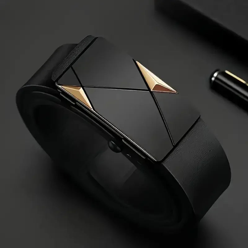 PU Leather Automatic Belt for Men, Ratchet Buckle Casual Formal Strap for Work Business Party Daily Gift