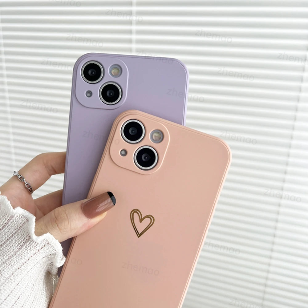Luxury Liquid Silicone Love Heart Phone Case For iPhone 17 16 15 14 Plus 11 12 13 Mini Pro Max 17Air 7 8 16E SE New Soft Cover