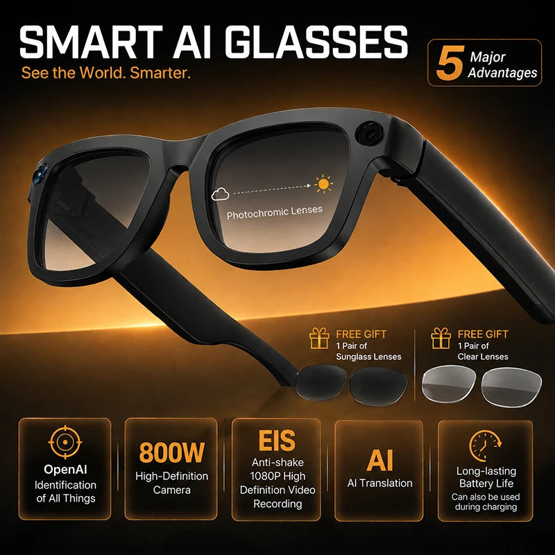 Smart Glasses with EIS Anti-shake 1080P Shooting Real-time Translation of Conversations Photos Long-lasting Music Smart Glasses