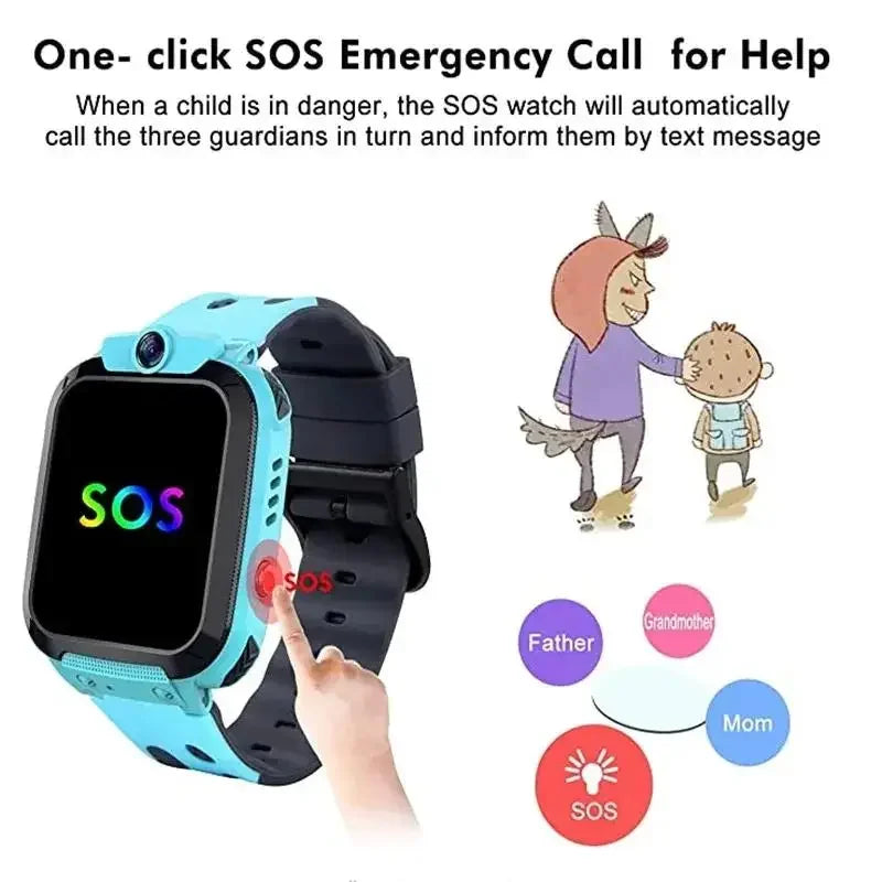 Smart Watch for Kids with SOS Antilost GPS Location Camera Sim Card Call Function Waterproof Suitable for Android iOS New