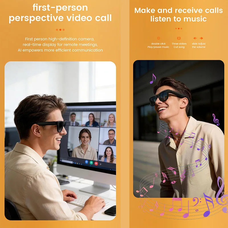 Smart Glasses with EIS Anti-shake 1080P Shooting Real-time Translation of Conversations Photos Long-lasting Music Smart Glasses