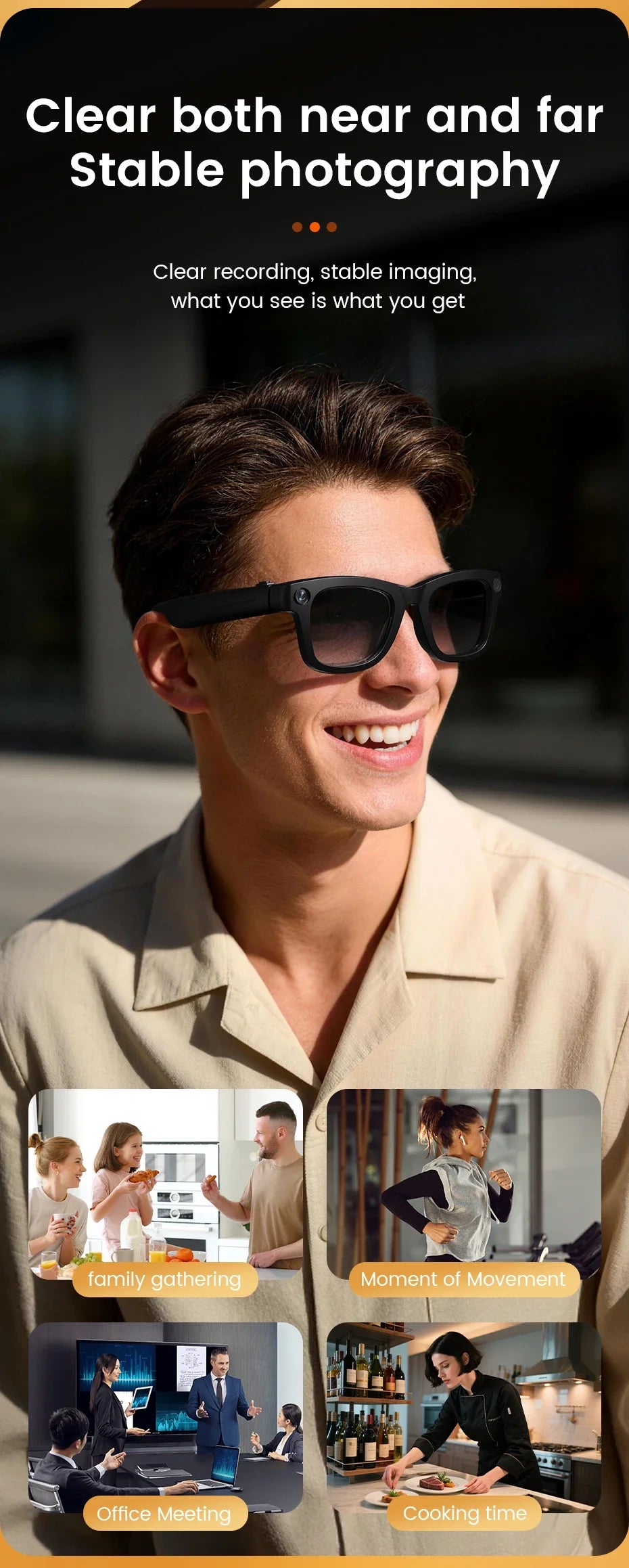 Smart Glasses with EIS Anti-shake 1080P Shooting Real-time Translation of Conversations Photos Long-lasting Music Smart Glasses