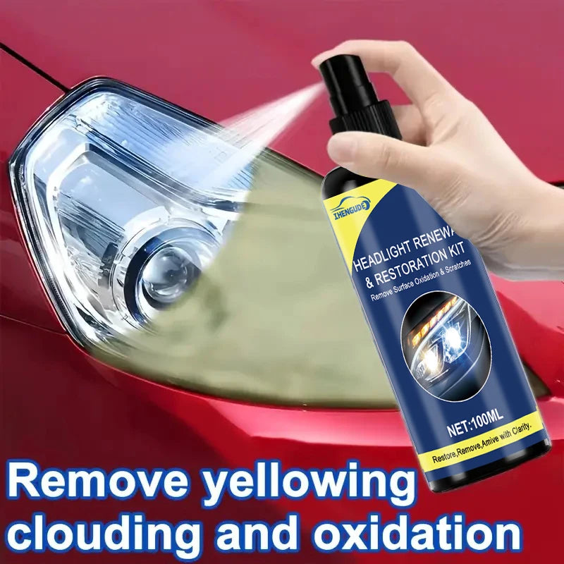 Headlight Restoration Kit - Transparent, Bright Headlight Advanced Repair Solution, Prevents Yellowing and Oxidation, Long-Lasting Protective Coating Spray