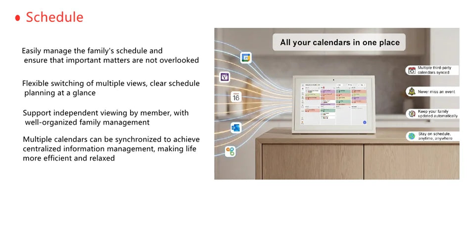 Smart 10.1 Inch Electronic Calendar Digital Clock with App Control, Multi-function Desktop Display, Large Screen Weather & Date