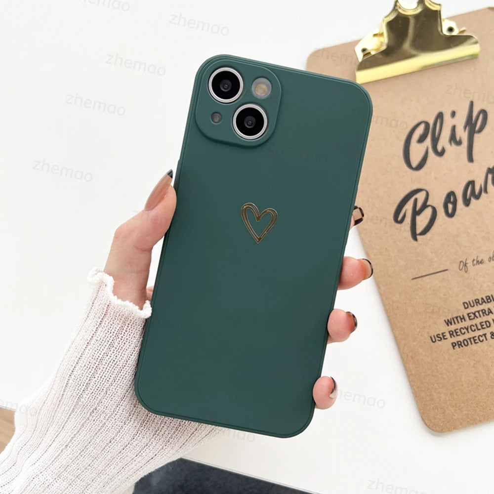 Luxury Liquid Silicone Love Heart Phone Case For iPhone 17 16 15 14 Plus 11 12 13 Mini Pro Max 17Air 7 8 16E SE New Soft Cover