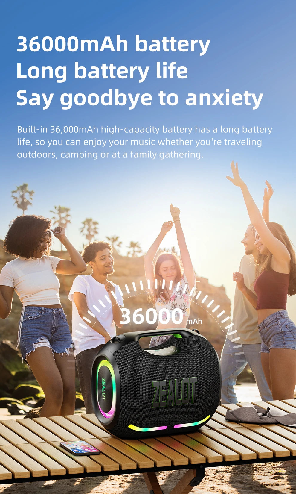 Zealot-ZE01 120W Big Power Portable Bluetooth Speaker Wireless TWS Subwoofer Bluetooth Speaker Waterproof Mobile HIFI Quality