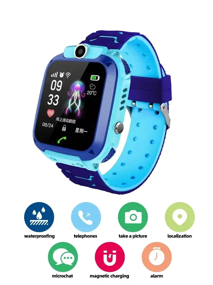 Smart Watch for Kids with SOS Antilost GPS Location Camera Sim Card Call Function Waterproof Suitable for Android iOS New