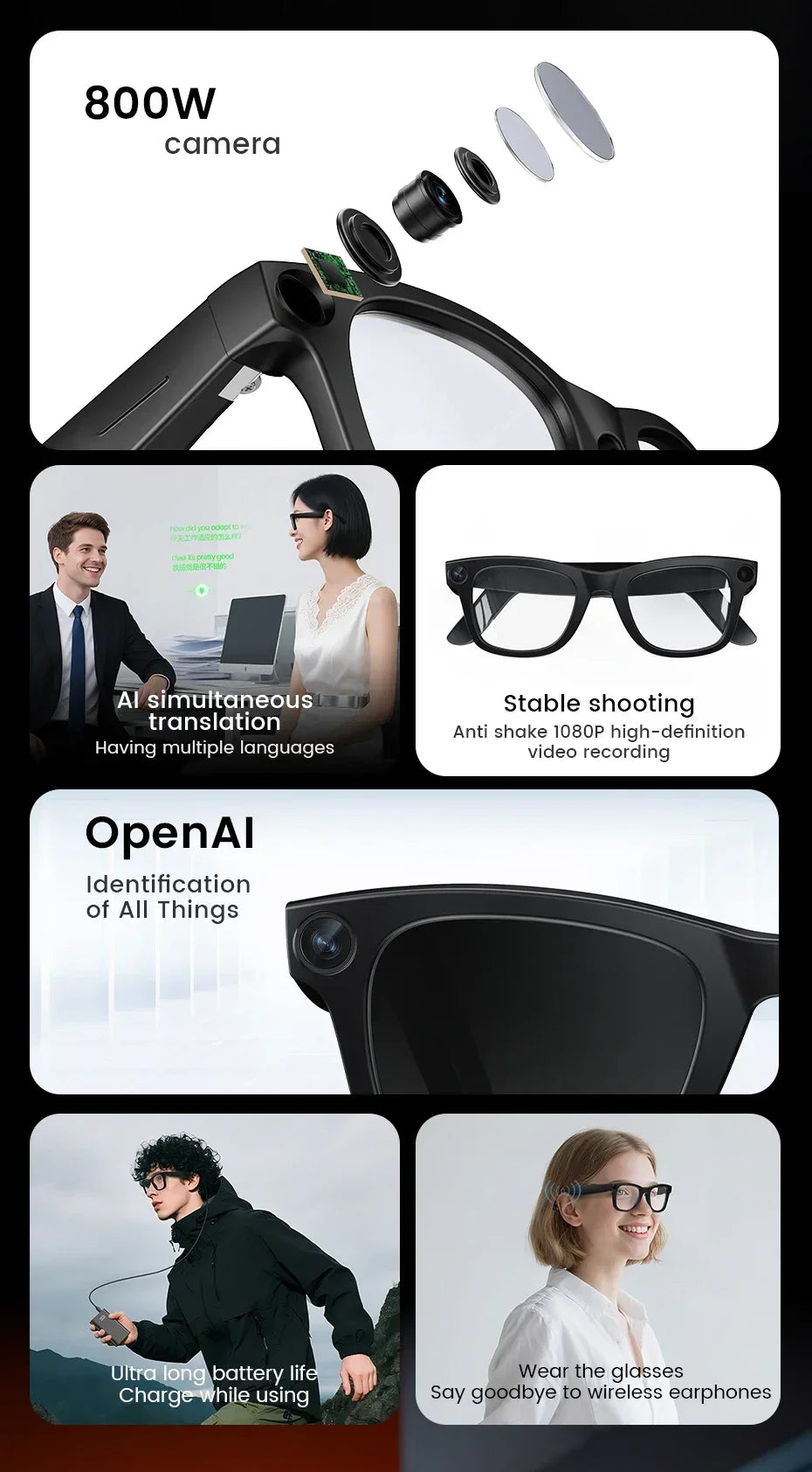 2026 New Smart Glasses 8 Million Pixels HD Photo Video Recording AI Intelligent Translation Call Noise Reduction Smart Glasses