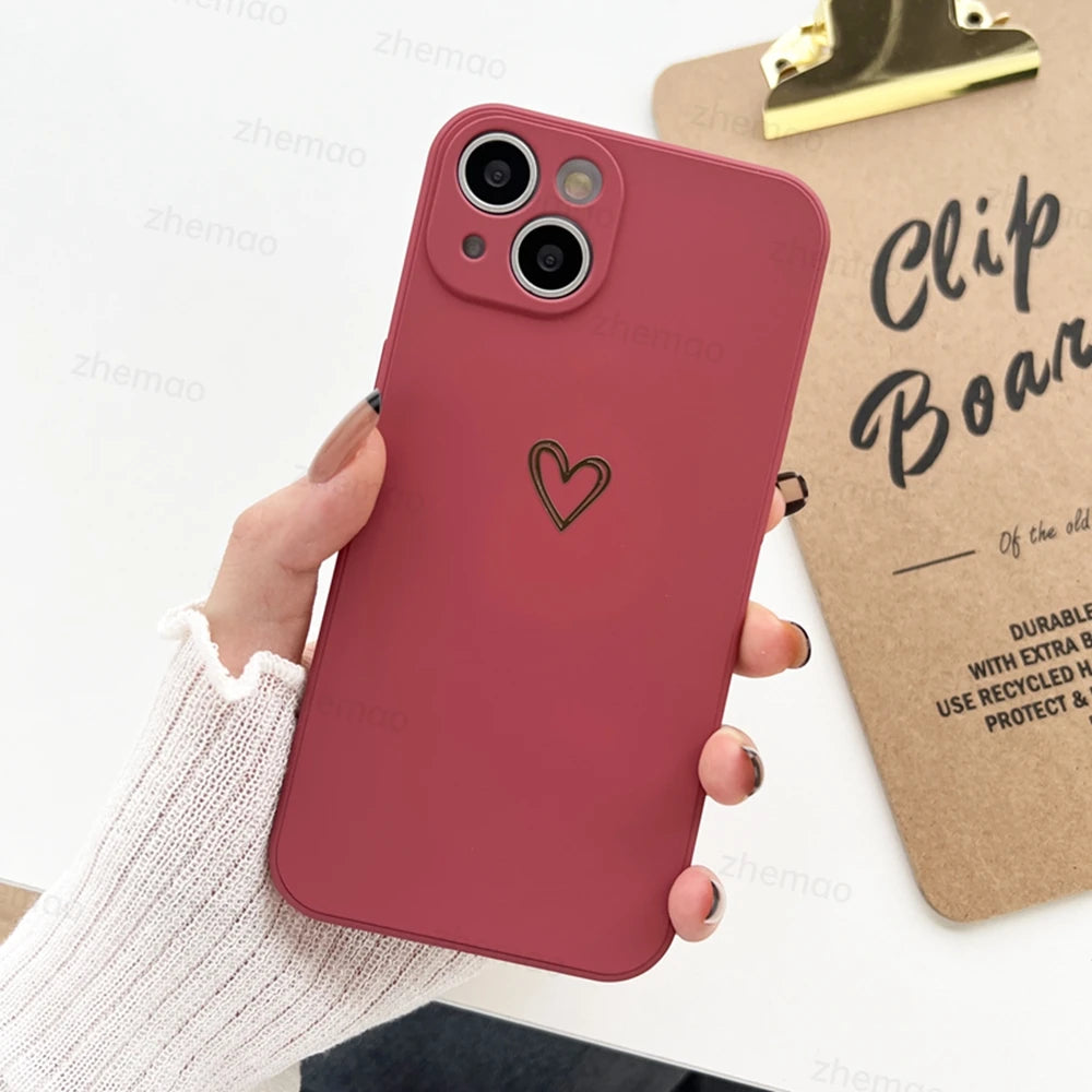 Luxury Liquid Silicone Love Heart Phone Case For iPhone 17 16 15 14 Plus 11 12 13 Mini Pro Max 17Air 7 8 16E SE New Soft Cover