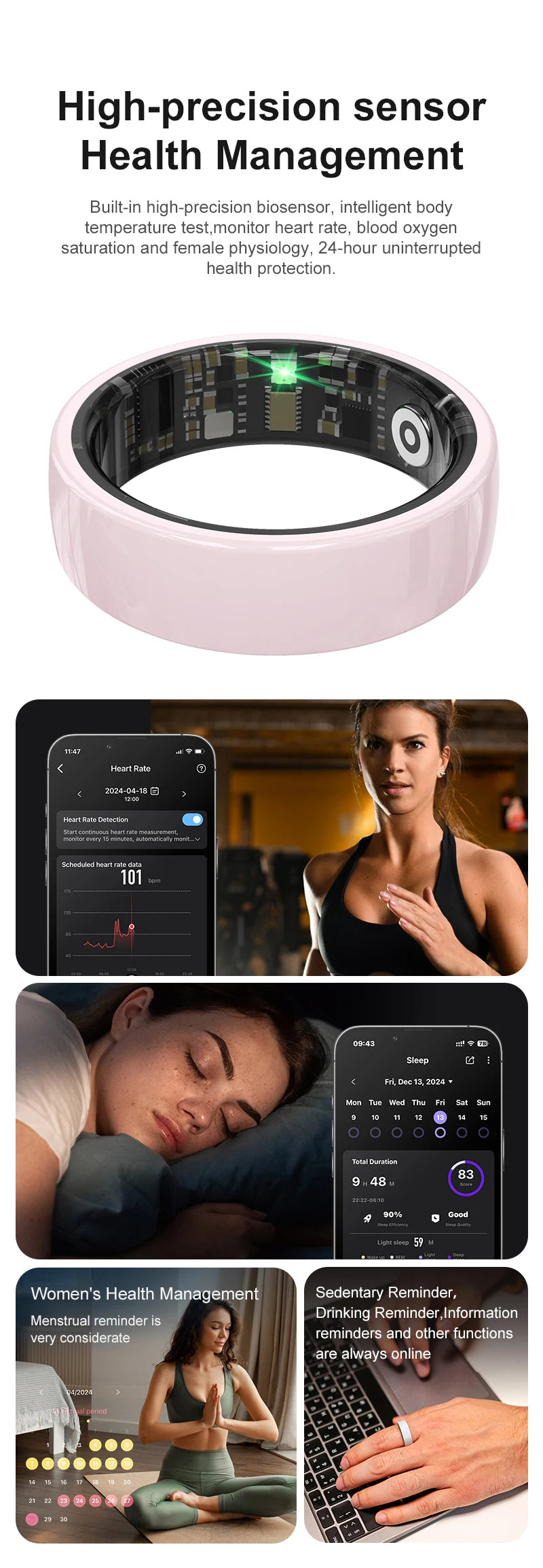 Smart Ring For Men Women With Charging Case,Couple Space Interaction,Health and Sleep Monitor,Multi Sport Mode,5ATM Waterproof