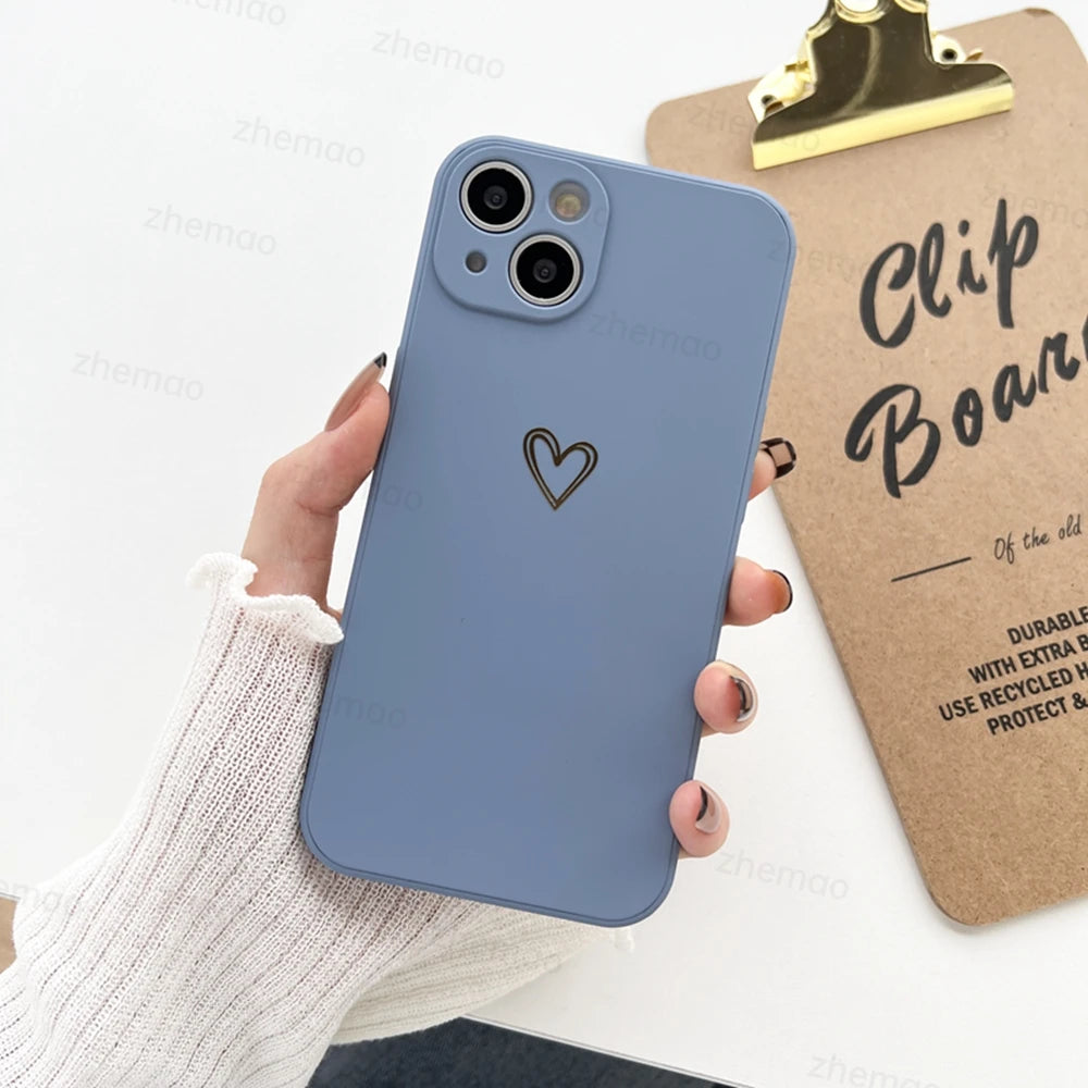 Luxury Liquid Silicone Love Heart Phone Case For iPhone 17 16 15 14 Plus 11 12 13 Mini Pro Max 17Air 7 8 16E SE New Soft Cover