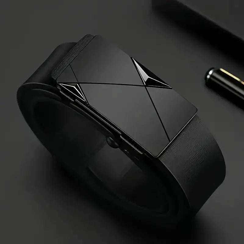 PU Leather Automatic Belt for Men, Ratchet Buckle Casual Formal Strap for Work Business Party Daily Gift