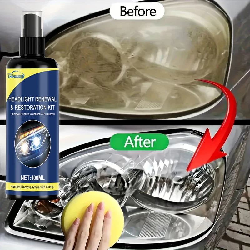 Headlight Restoration Kit - Transparent, Bright Headlight Advanced Repair Solution, Prevents Yellowing and Oxidation, Long-Lasting Protective Coating Spray