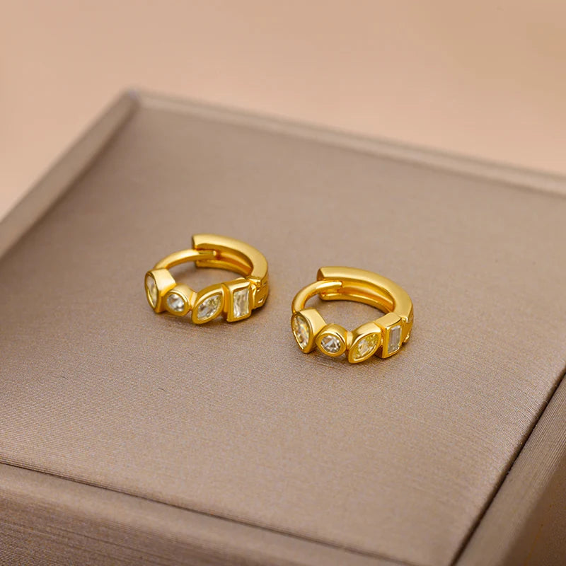 Mini Small Green Zircon Waterdrop Hoop Earrings for Women Gold Plated Stainless Steel Earrings Aesthetic Jewelry Wedding Gift