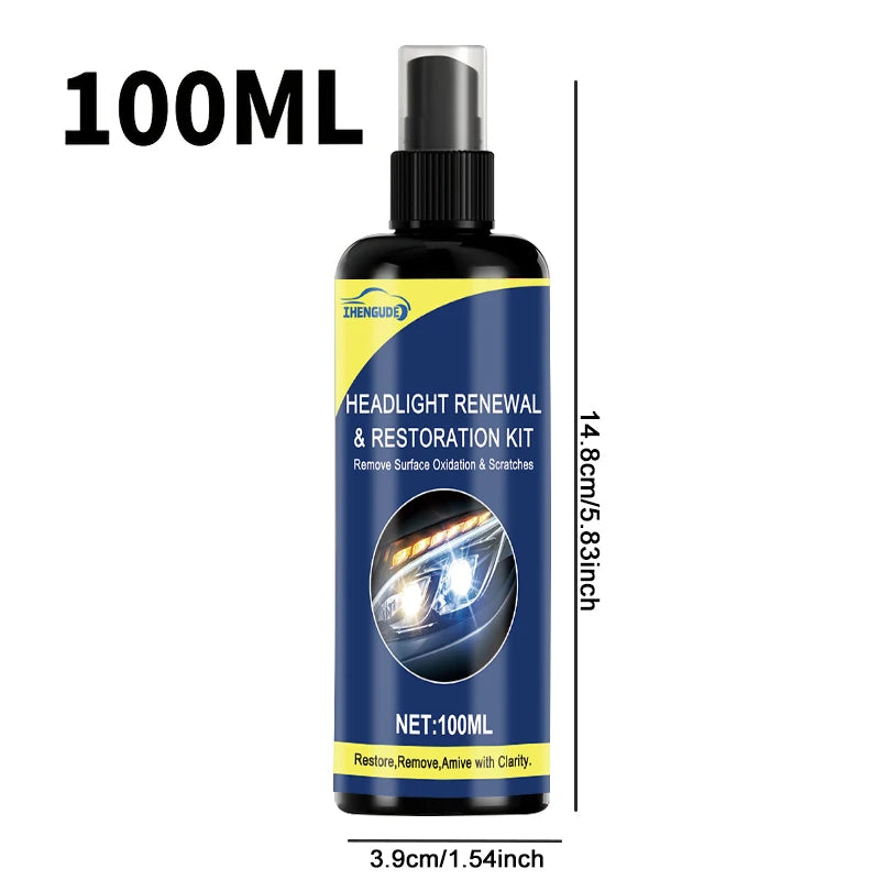 Headlight Restoration Kit - Transparent, Bright Headlight Advanced Repair Solution, Prevents Yellowing and Oxidation, Long-Lasting Protective Coating Spray