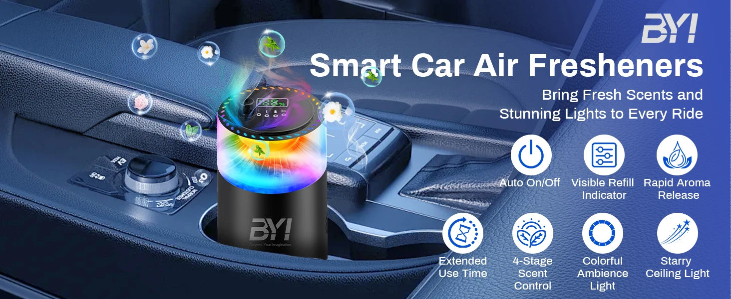 Smart Car Air Freshener With RGB Ambient Light, Galaxy Cloud Mist, Auto On/Off, Built-in Battery, Car Aroma Diffuser, Home, Offi
