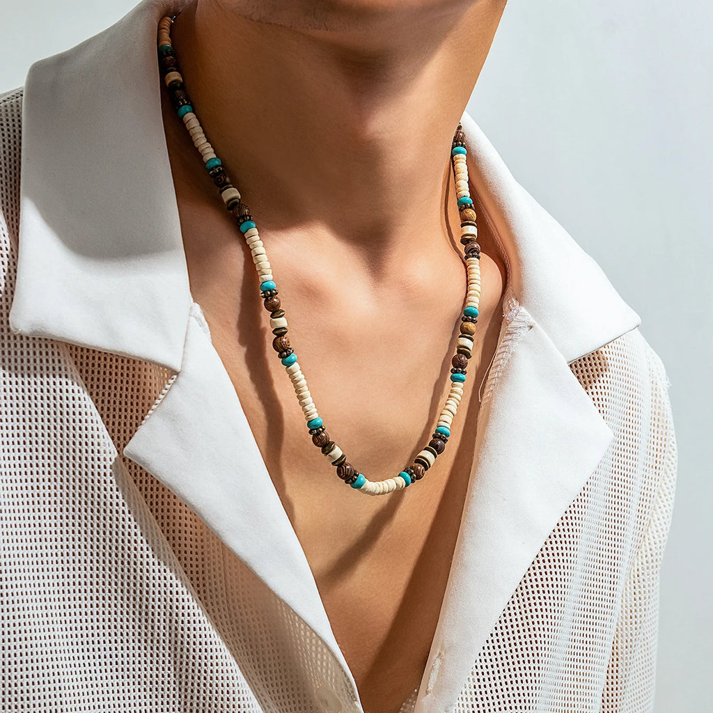 Multi Color Small Wood Beads Chains Necklace for Men Trendy Beaded Collar on Neck Accessories Short Choker 2023 Fashion Jewelry