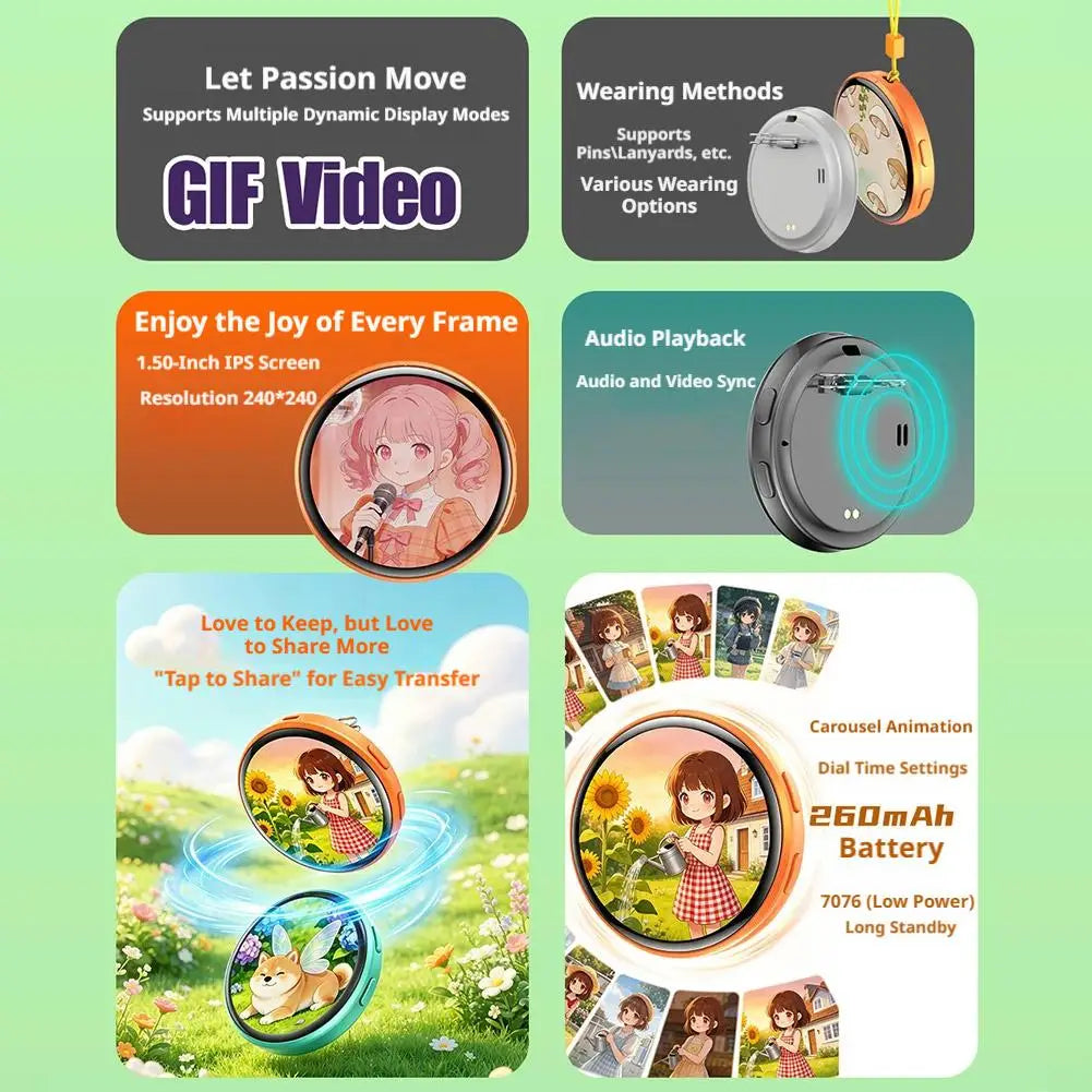 Smart 1.50 Inch Electronic Badge Full Touch IPS Screen Electronic Badge GIF Video With Sound Anime Brooch Pin Student Gift
