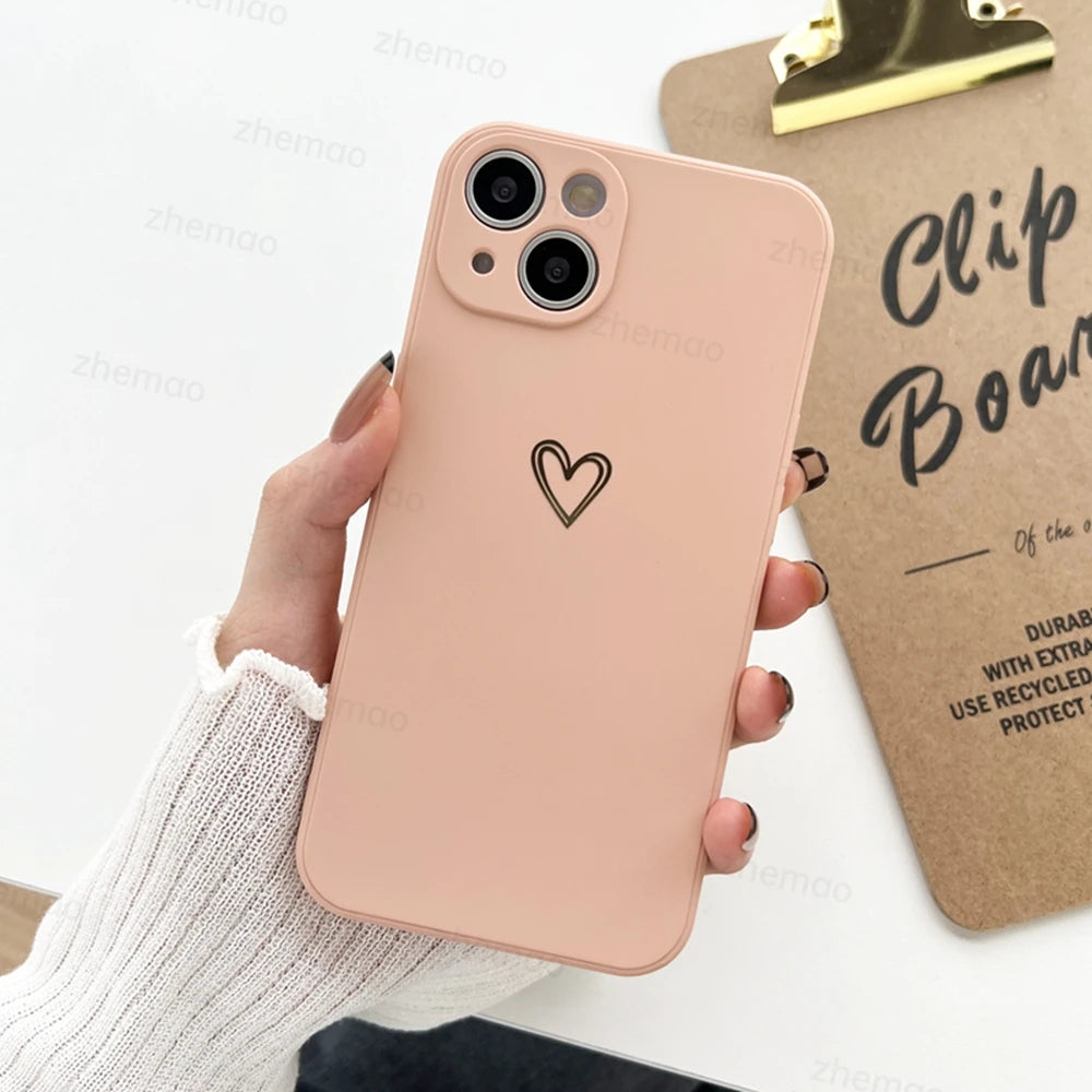 Luxury Liquid Silicone Love Heart Phone Case For iPhone 17 16 15 14 Plus 11 12 13 Mini Pro Max 17Air 7 8 16E SE New Soft Cover