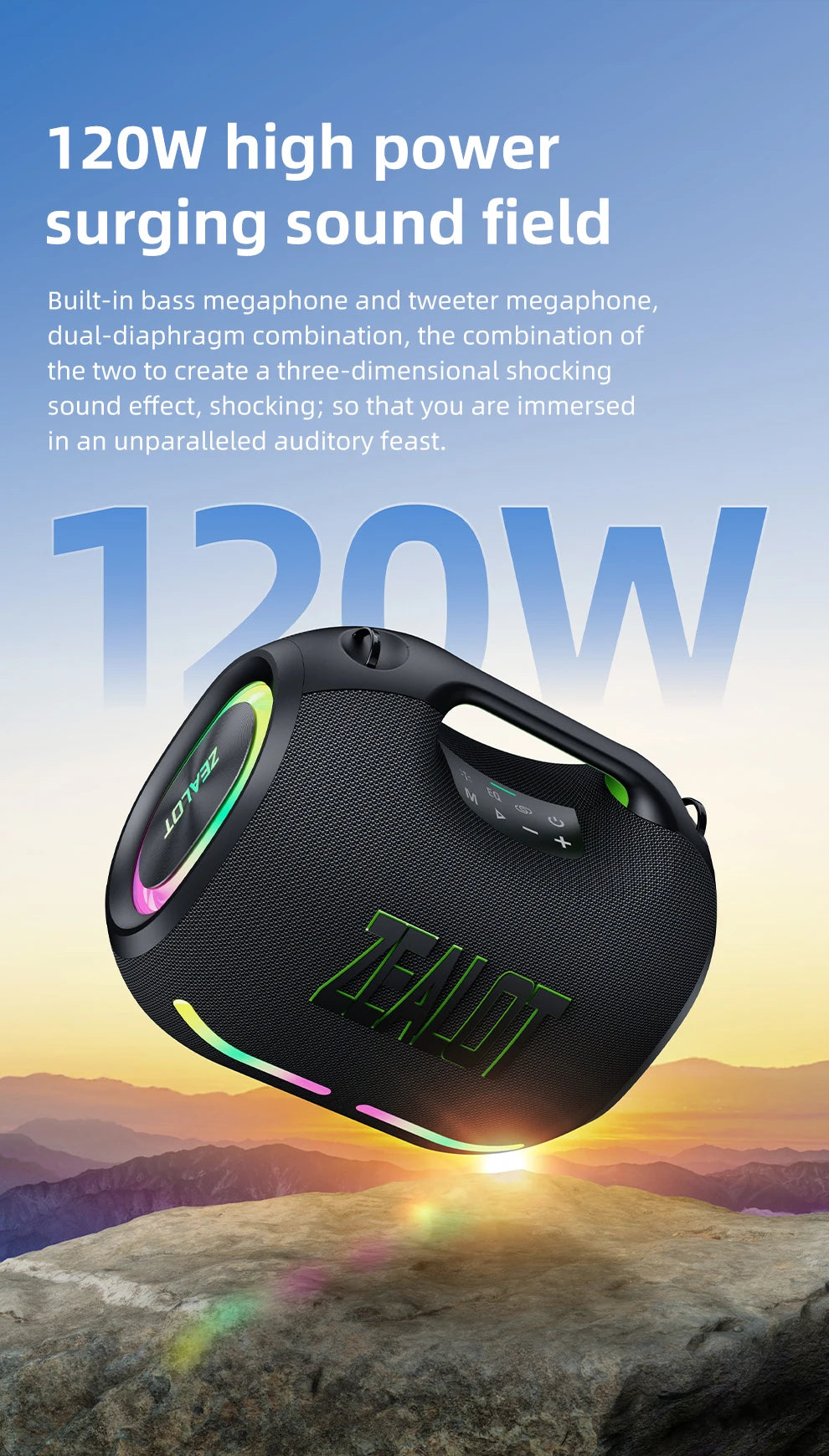 Zealot-ZE01 120W Big Power Portable Bluetooth Speaker Wireless TWS Subwoofer Bluetooth Speaker Waterproof Mobile HIFI Quality