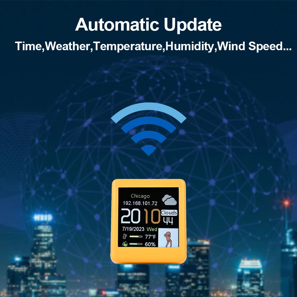Smart weather clock electronic photo album weather station animation display WiFi networking automatic update desktop ornament