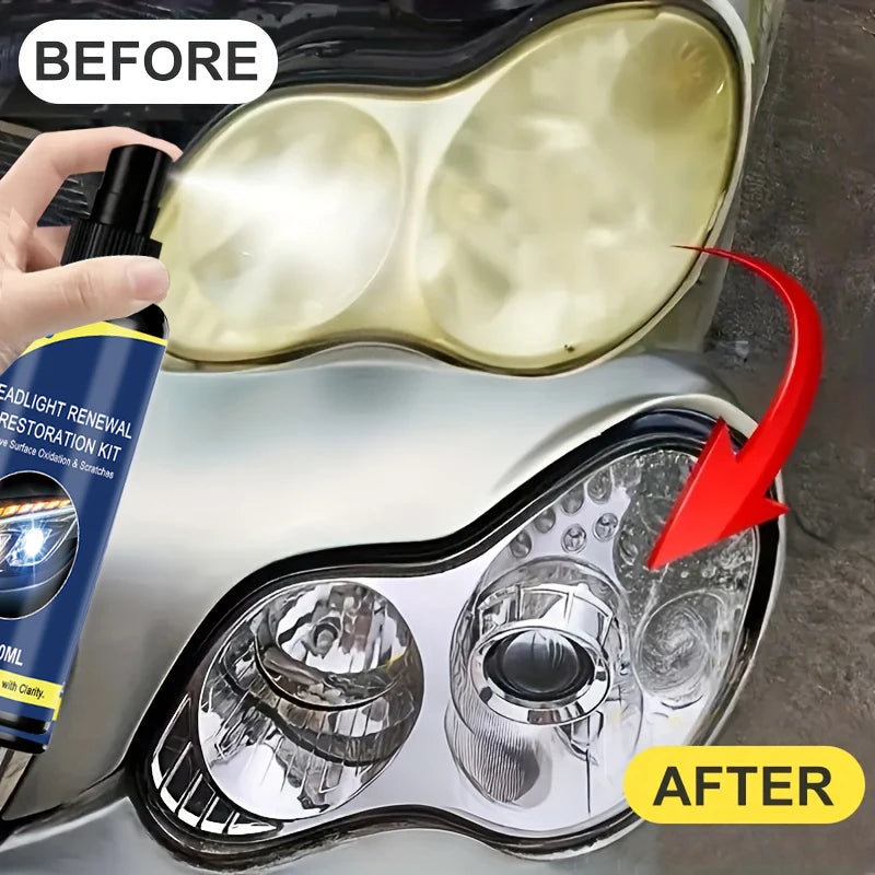 Headlight Restoration Kit - Transparent, Bright Headlight Advanced Repair Solution, Prevents Yellowing and Oxidation, Long-Lasting Protective Coating Spray