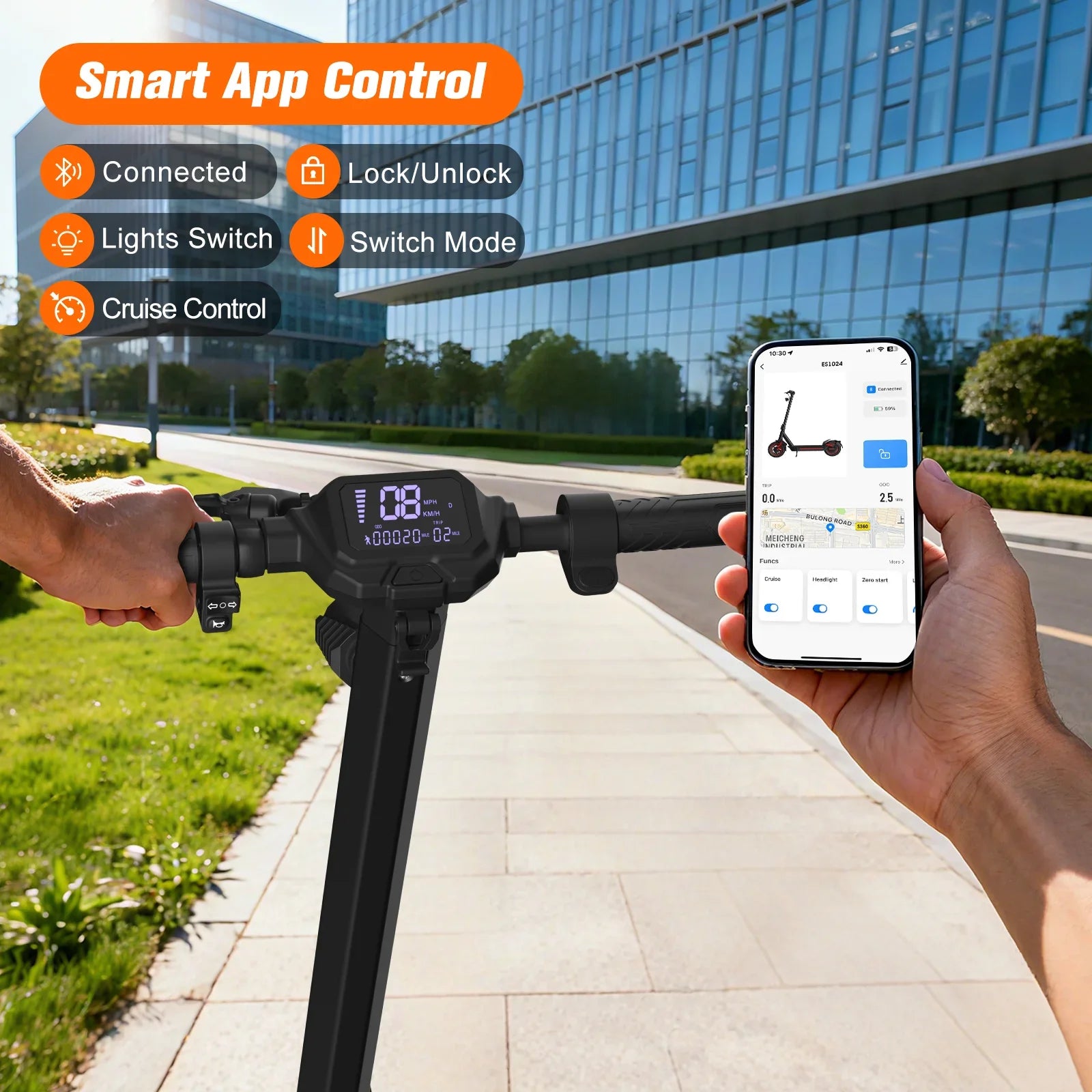 Electric Foldable Scooter 30 MPH Fastest Dual Motor for Adult Scooter 1200W Peak 33Mile Long Range 10" Off-Road Tires 48V 13ah