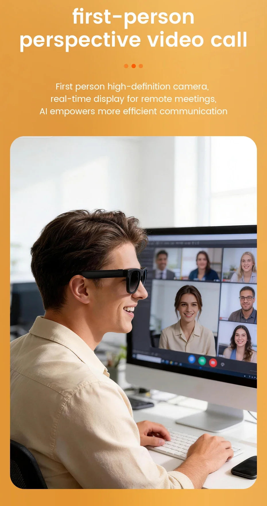 Smart Glasses with EIS Anti-shake 1080P Shooting Real-time Translation of Conversations Photos Long-lasting Music Smart Glasses