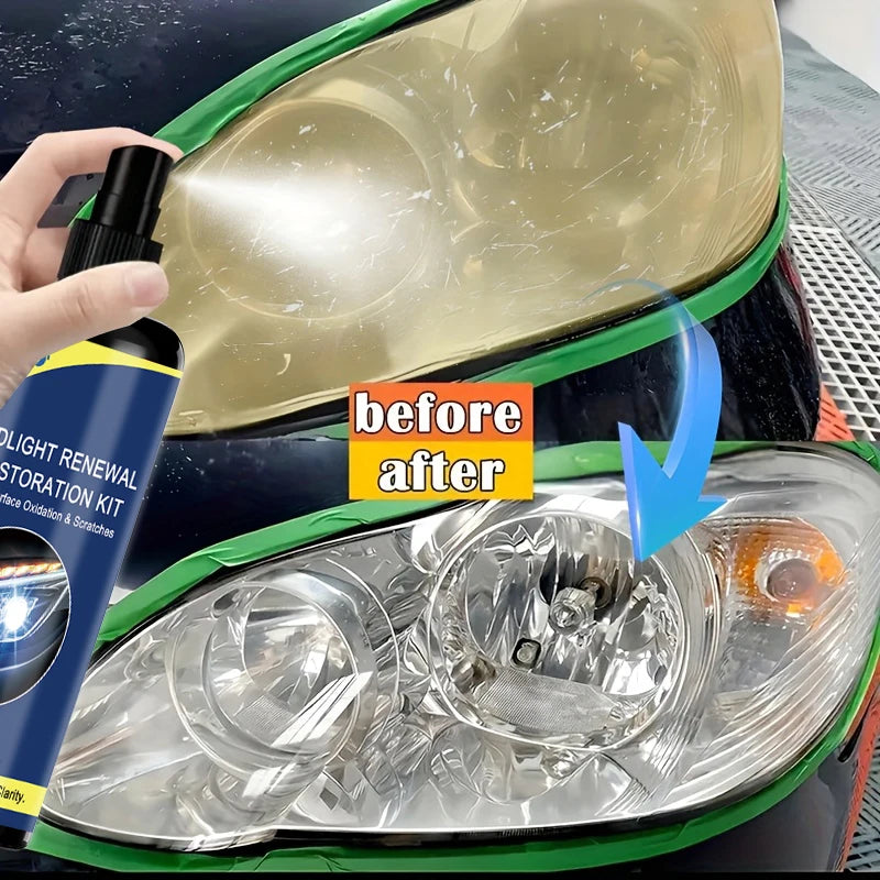 Headlight Restoration Kit - Transparent, Bright Headlight Advanced Repair Solution, Prevents Yellowing and Oxidation, Long-Lasting Protective Coating Spray