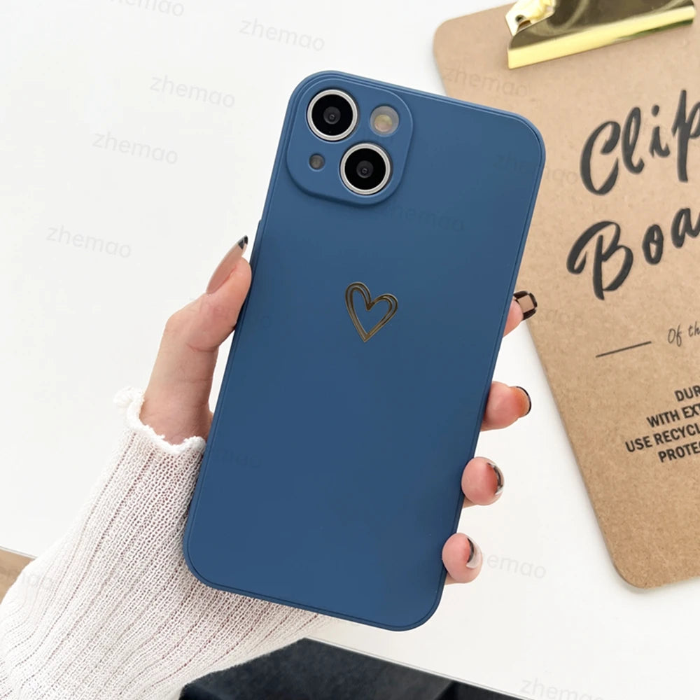 Luxury Liquid Silicone Love Heart Phone Case For iPhone 17 16 15 14 Plus 11 12 13 Mini Pro Max 17Air 7 8 16E SE New Soft Cover