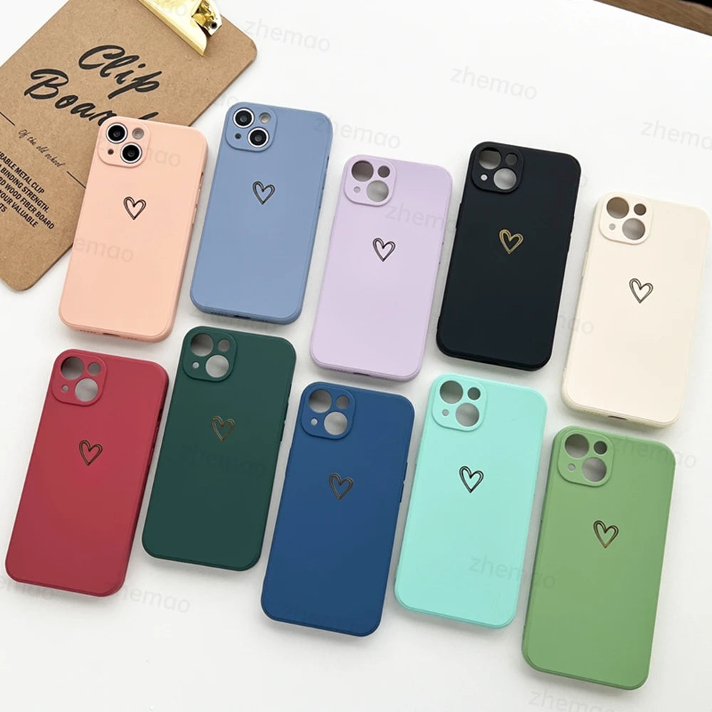 Luxury Liquid Silicone Love Heart Phone Case For iPhone 17 16 15 14 Plus 11 12 13 Mini Pro Max 17Air 7 8 16E SE New Soft Cover